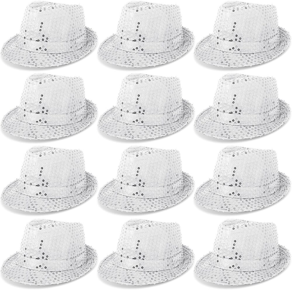 2644 12 Pieces Western Sequin Hat Glitter Solid Color Dance Hat Retro Disco